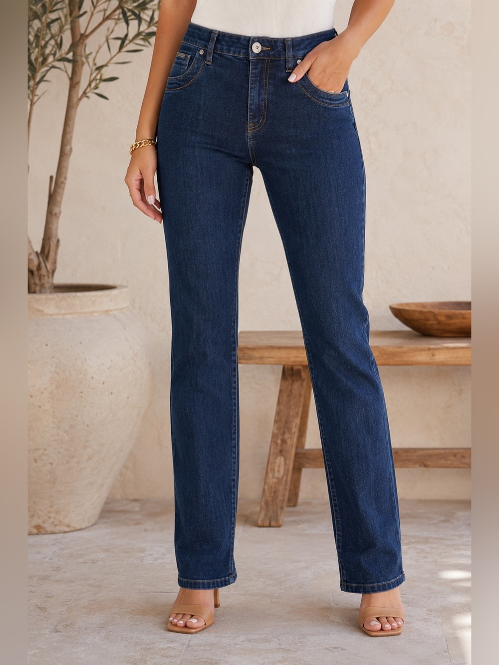 Beija-Flor Brazil Women’s Dark Wash Straight Leg Stretch Jeans Slim Fit 37x33